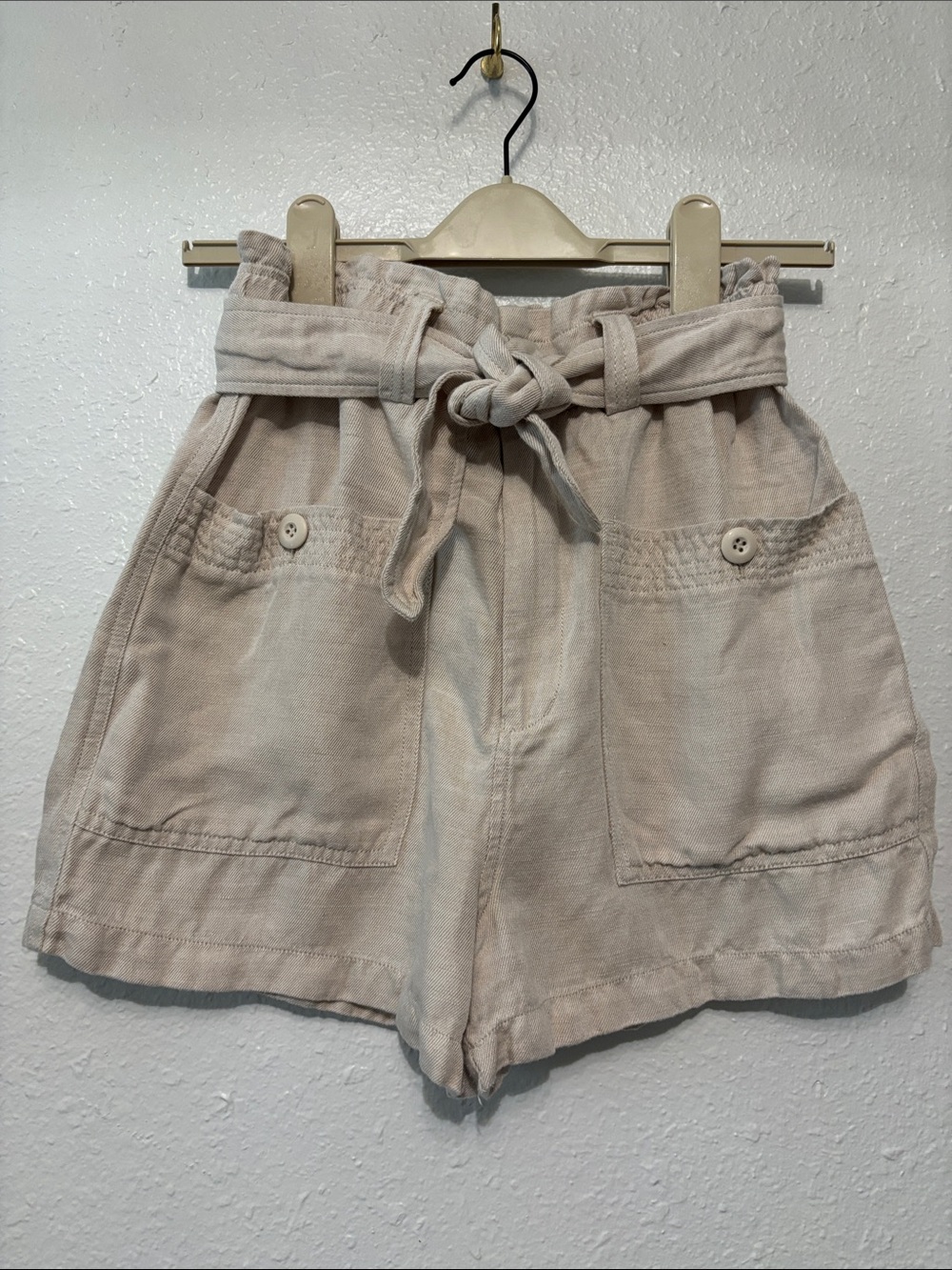 Joie Beige High-Waist Paperbag Tie-Waist Shorts